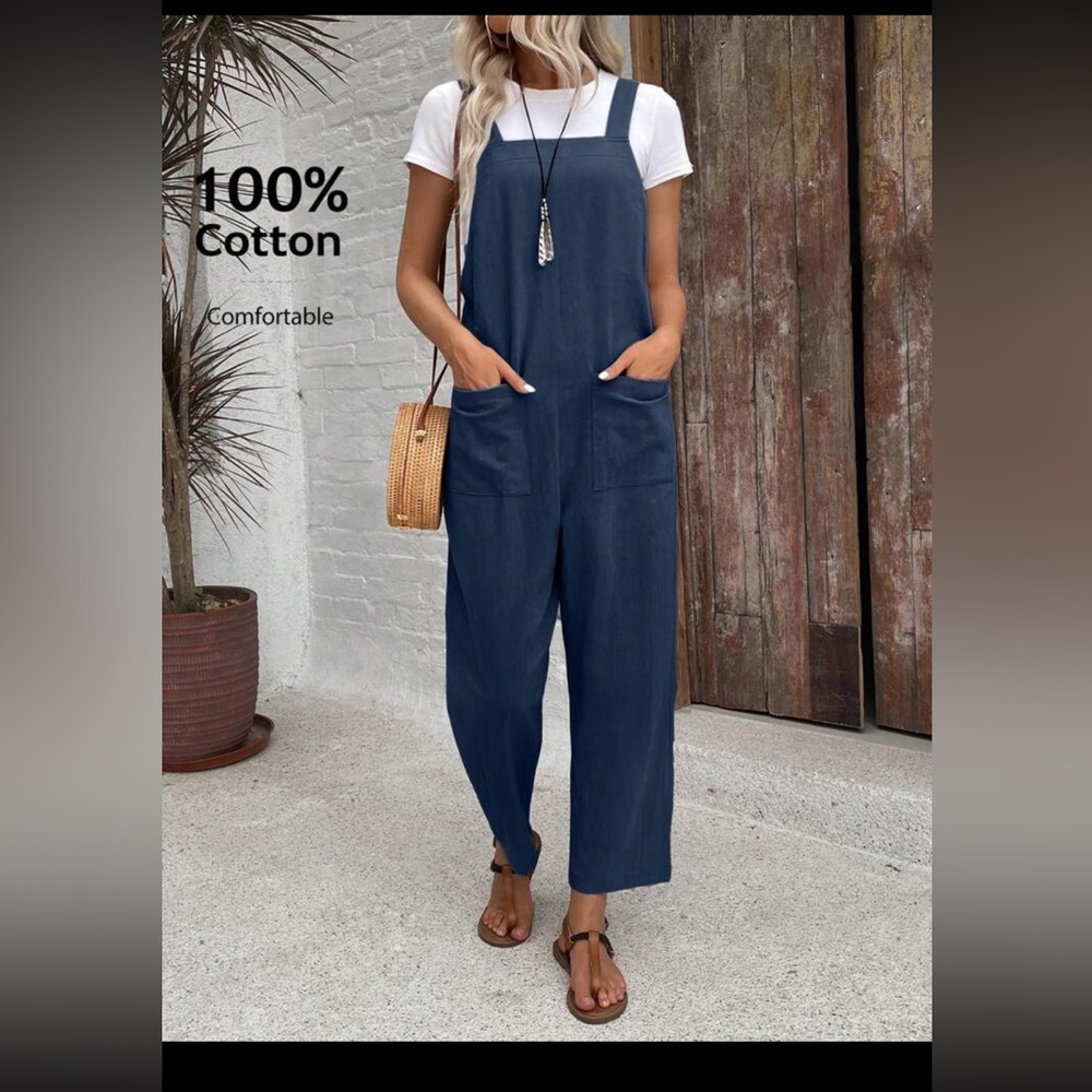 Women's Blue Linen Overalls